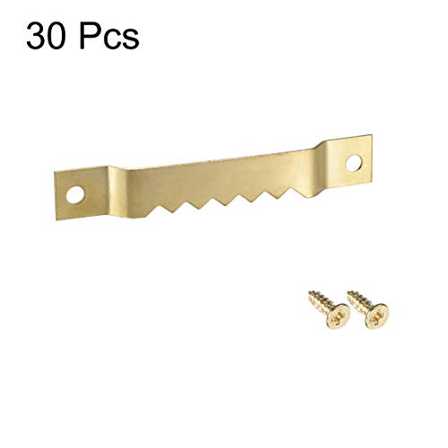 Image of uxcell Picture Hangers, 2 3 /5 Inch Double Hole with Screws for Frame Hanging, 30 Pcs (Golden)