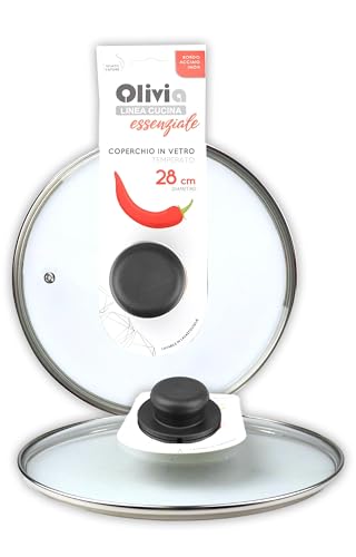 IPEA Coperchio per Padella o Pentola in Vetro Temperato - 16/18 / 20/22 / 24/26 / 28/30 cm - Trasparente Rotondo Universale con Pomello per Padelle Cucina e Pentole - Lavabile Lavastoviglie