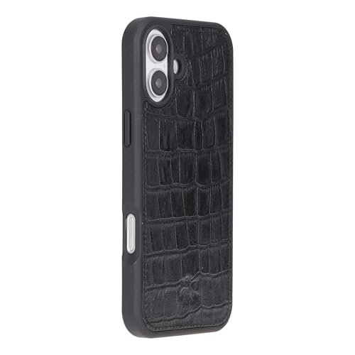Coque de téléphone fine iPhone 16 Plus cuir crocodile noir