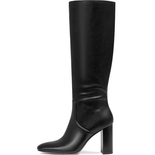 Image of Women's Knee High Boots, Comfortable Square Toe Faux Leather Boot Fashion Long Tall Boots for Riding Chunky High Heeled Dress /Casual Boot
