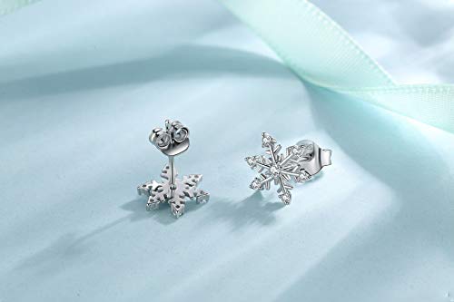 Silver Snowflake Jewelry For Women, 925 Sterling Silver Snowflake Stud Earrings With White Cubic Zirconia, Christmas Earrings For Ladies Girls #TOP2