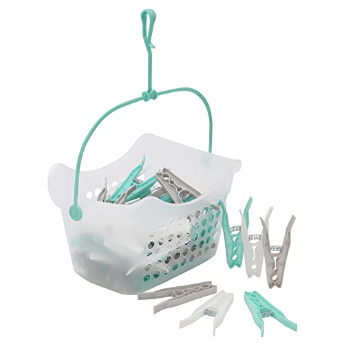 JVL Plastic Peg Basket with 48 Large Ultra Strong Plastic Pegs, Aqua (19-216-281)