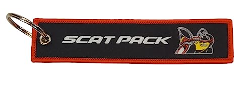Dodge Scat Pack Keychain 5' x 1' - Scat Pack Logo Front, Classic Rhombus Logo Back