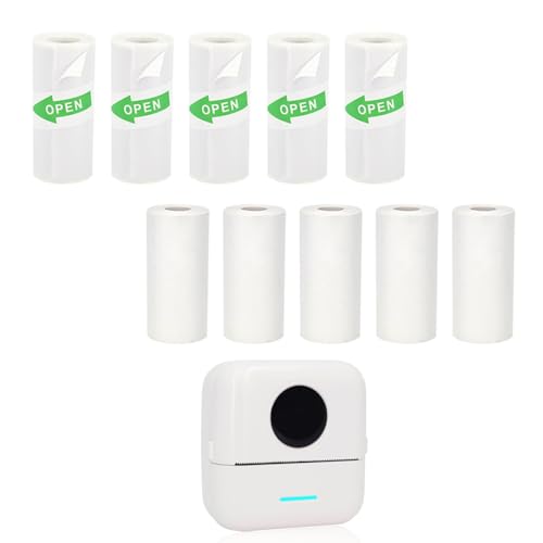 Image of 10Pcs Mini Printer Paper, 57 x 25 mm 5 Rolls Self Adhesive Thermal Paper Printable Sticker Paper and 5 Rolls White Printing Paper for Pocket Thermal Printer