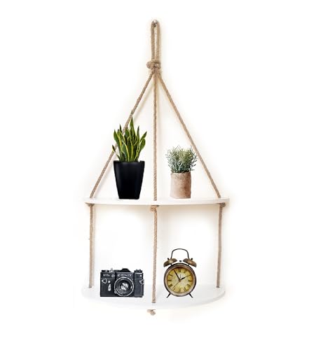 Image of VAH- Kya Bat Hai !! Wood Hand Painted Half Oval White 2 Layer Wall Hanging Shelf