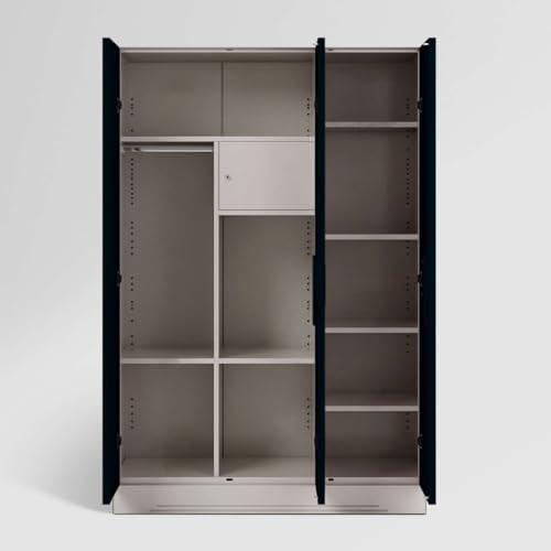 Image of Interio by Godrej Almirah Slimline 3-Door Steel Almirah, Cupboard for Clothes (Pacific Blue), 1-Year Warranty, 7 Shelves, 1 Locker, Star Design Mirror