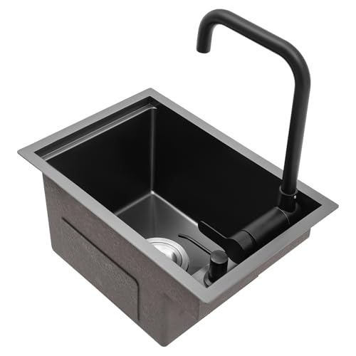 Fregadero de acero inoxidable incrustado, 45 x 30 x 23 cm, con grifo de 360°, para evitar el desbordamiento, juego con tubo de desagüe para exterior, interior, cocina, restaurante, bar, gris