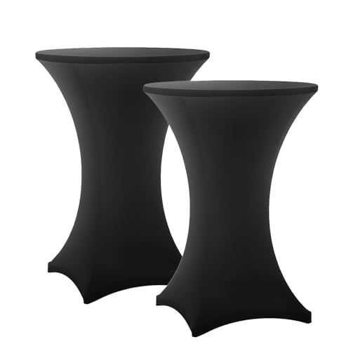 Lemict Cocktail Table Covers - 2 Pack 32x43 Inch Table Cloth - Black Fitted Stretch Spandex Round High Top Tablecloth for Party Bar Birthday Pub Banquet