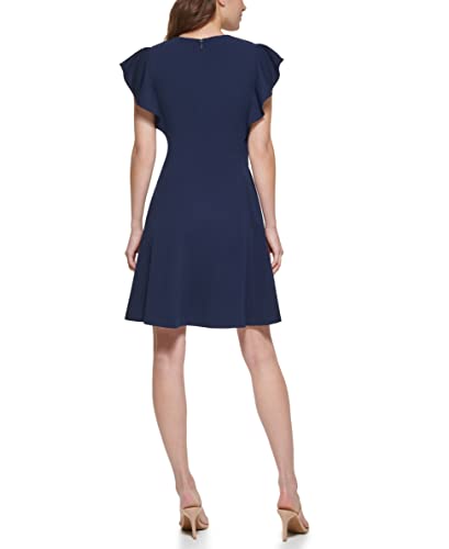 Image of DKNY Women's Flutter Sleeve Scuba Crepe Jewel Neck Dress