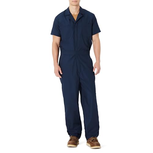 Amazon Basics Men's Relaxed Fit Short Sleeve Workwear Coveralls, Navy, Large- Regular