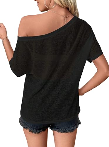 Off The Shoulder Tops for Women Sexy Mesh See Through Short Sleeve Summer Shirt3