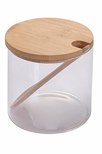 Villa d'Este Home Tivoli Azucarero de cristal de borosilicato con tapón y cucharilla de bambú 500 ml, medidas: Ø 9,6 x 9,8 cm Cover
