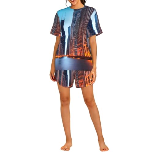 Pyjama court Chicago Illinois pour femme en coton léger respirant