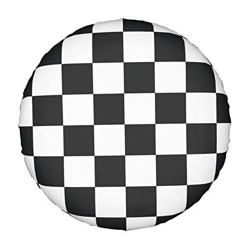 Image of Black and White Racing and Checkered Pattern Spare Tire Cover Dust-Proof Wheel Tire Cover Fit Trailer, RV, SUV and Many Vehicle 14 Inch