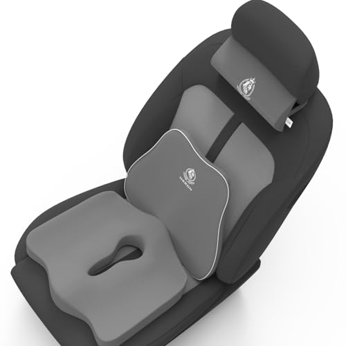 Image of MRRON Neckrest Back Support or Coccyx Orthopaedic Cushion for Long Sitting Universal fit with Ergonomic Design Made by High Density Memory Foam Used for Car or Office Chairs. (Grey, Slim backrest)
