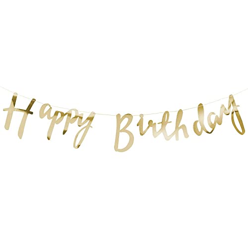BrainGiggles Gold Happy Birthday Banner – Cardstock, Reusable Metallic Birthday Sign for Wall Decoration - Birthday Party Decoration for Kids and Adults