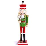 AMOR PRESENT Christmas Nutcracker, 15 Inch Green Wooden Nutcracker Soldier Decorations for Table Countertops Corners Fireplaces Windowsill Holiday Decor