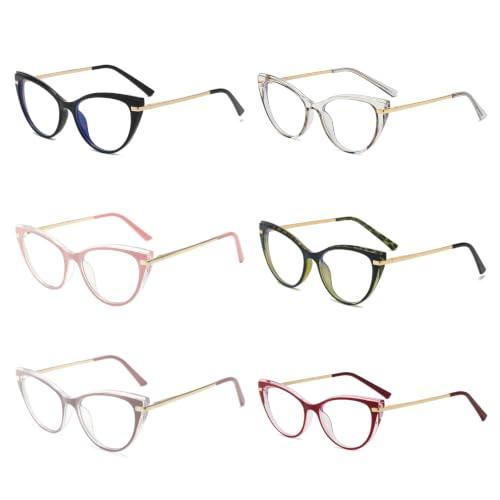 Image of LJCZKA Blue Light Blocking Glasses Women Anti Eye satrain Computer Cat eye Eyeglasses Cateye Clear Frame