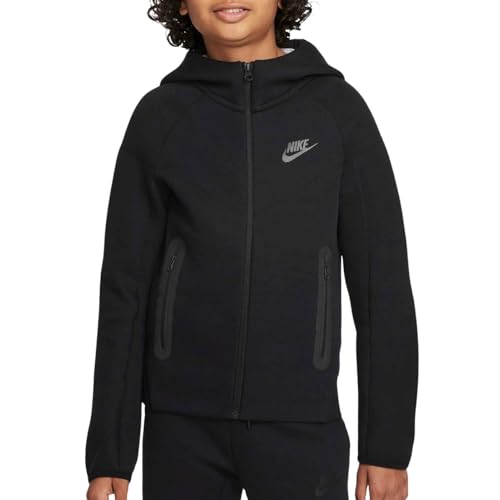 Nike Sportswear Tech Fleece Big Kids' (Boys') Full-Zip Hoodie (FD3285-010, Black/Black/Black) Size X-Small