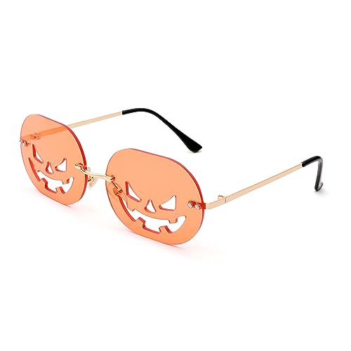 LIU·WEN Rimless Pumpkins Sunglasses for Men/Women Trendy Party Halloween Sun Glasses(Orange)