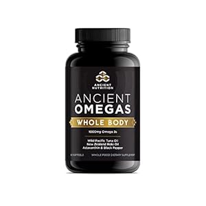 Ancient Nutrition Ancient Omegas Whole Body – ALA, DHA, EPA, ETA from Wild Caught Fish – 90 Capsules