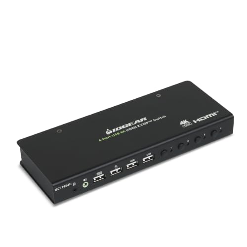 IOGEAR 4-Port 4K KVM Switch with HDMI Connection Control 4 Computers with one Monitor Keyboard & Mouse - up to 4096x2160 @60 Hz or 5120x1440 @60Hz - Windows Mac Linux GCS1904H