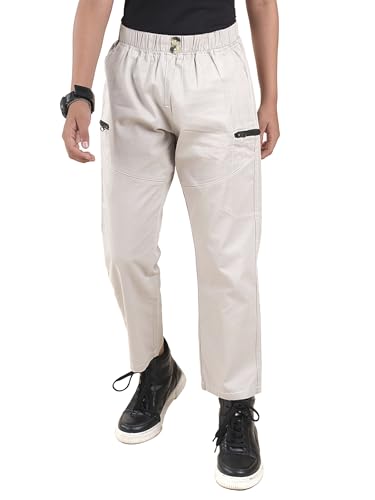 Image of Boys Cotton Elastane Full Length Solid Cargo Pant