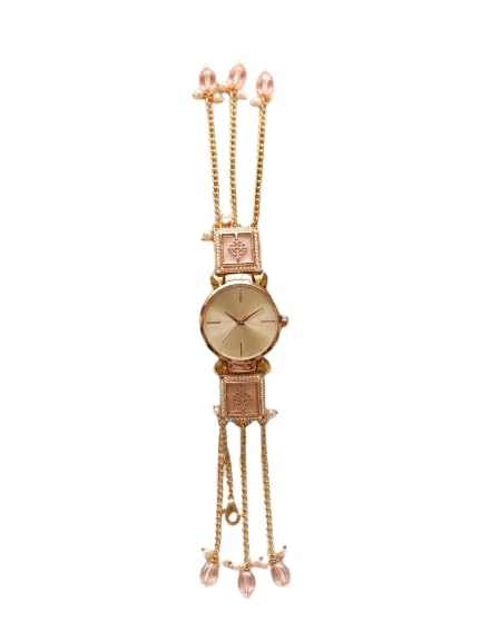 Elegant Rose Bracelet Watch with Pearl & Pink Crystal Tassel Chain – Vintage Feminine Jewelry Wristwatch for Women, Adjustable Decorative Chain Design Gift-image-0