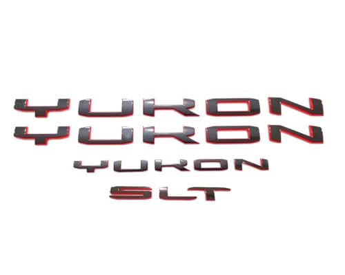 Image of 4Pcs Kit Yukon SLT Letters Emblem 3D Door Rear Nameplate Badge Decal Sticker Yukon XL Replacement for 2021-2023 Yukon SLT (Redline)
