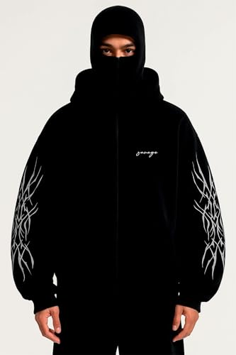 Image of BE SAVAGE Ninja Balaclava Zipper Hoodie Zipper Jacket for Men Winterwear Jackets for Men