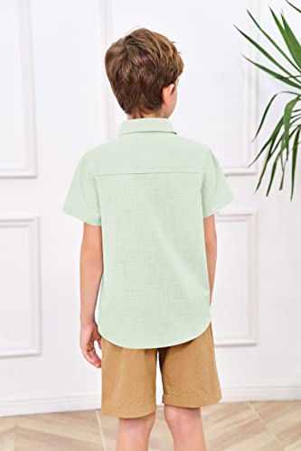Makkrom Boys Button Down Short Sleeve Linen Shirts Casual Summer Beach Lapel Collar Top Shirts4