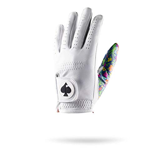 Pins & Aces Flower Power Premium Tour Golf Glove - Genuine Leather, Long-Lasting Durable Golf Glove for Men or Women - Great Value, Premium Leather Golf Glove Left & Right Hand (X-Large, Left)