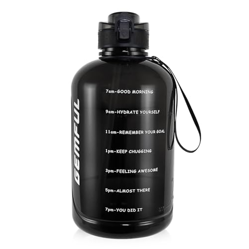 GEMFUL 3 Liter-Sport trinkflasche BPA-frei auslaufsicheres Design mit Strohhalm und Zeitmarkierungen ideal für Fitness Büro Yoga und Outdoor-Aktivitäten (Schwarz)