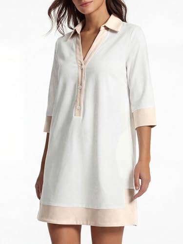 Image of Kedera Women Button Shirt Dress V Neck Short Sleeves Summer Casual Work Shift Tunic Dress with Pockets