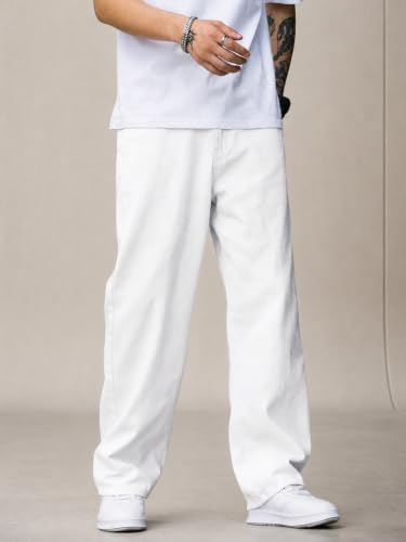 Image of Men White Baggy Jeans Cotton Denim Blend Relaxed Fit | Comfotable Fit