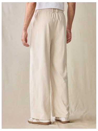 GORGLITTER Men's Casual Baggy Dress Pants with Zipper Wide Leg Pleated Straight Trousers2