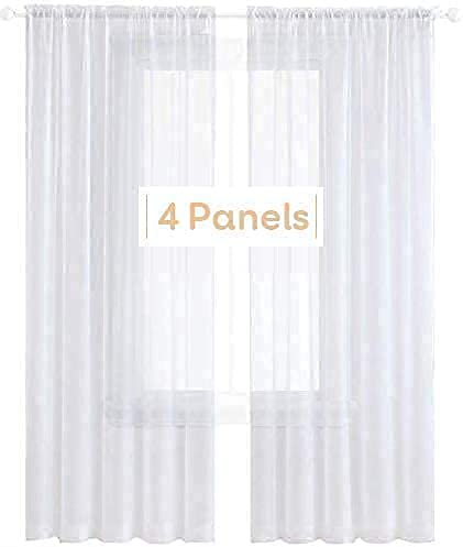 Anjee 4 Panels White Sheer Curtains 52X96 Inches Buddle With Pink Blackout Curtains Moroccan Pattern Window Treatment For Home #TOP1