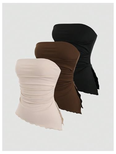 SOLY HUX Women's 3 Packs Y2K Strapless Tube Tops Sexy Ruched Off Shoulder Bandeau Going Out Crop Tops3