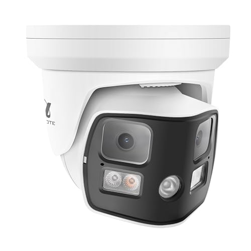 ONWOTE Cámara de seguridad PoE de 180° de doble lente 4K 8MP audio bidireccional, disparador de detección de vehículos humanos IA, visión nocturna a color, añade cámara al sistema PoE NVR