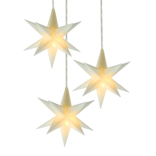 Spetebo LED Weihnachtsstern 3D warm weiß 12 cm 3er Set mit Timer -...