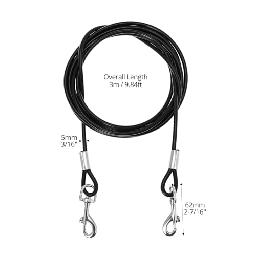 QWORK® 3m Tie-Out Leinen mit 360° Drehbarem Clip - Kausichere, wasserdichte und Rostfreie Hundeleine für Kleine bis Große Hunde