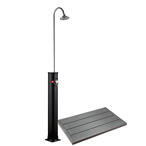 Wiltec Ducha Solar 18L Cabezal De Lluvia Y Elemento De Suelo Antideslizante Wpc Ducha Exterior De Jardín