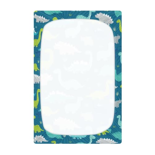 Image of Crib Sheet Breathable Soft Crib Mattress Sheet for Baby Toddler Boys Girls Fitted Pack n Play Crib Sheet Fit Standard Crib Mattress 39 x 27 Inch Dinosaur Blue Cute