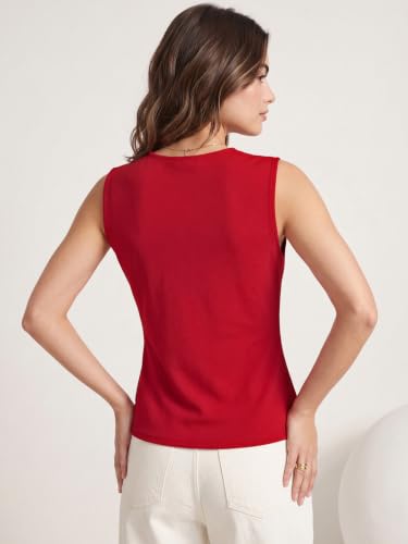 Image of Selvia Red Sleeveless Gold Tone Buckle Wrap Tops for Women Western