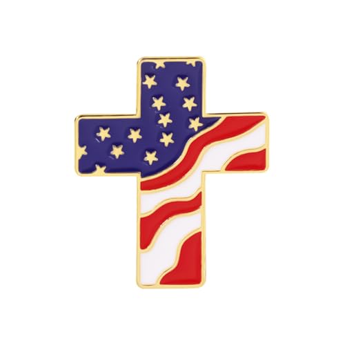 Broche croix drapeau américain en métal de haute finition pour costume