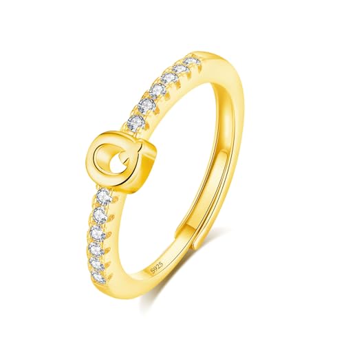 Bague en argent sterling 925 avec lettre Q dorée haut de gamme
