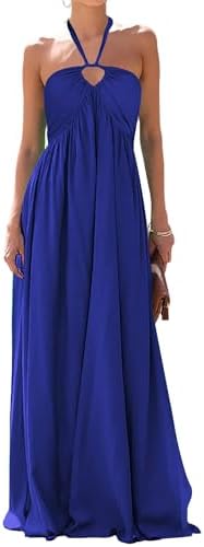 Maxi Dresses for Women Sexy Halter V Neck Backless Smocked High W...
