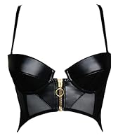 LOVE YOU SEXY Damen Kunstleder und Netz Balconette BH mit Front Offener Reißverschluss, Schwarz BH, 80B