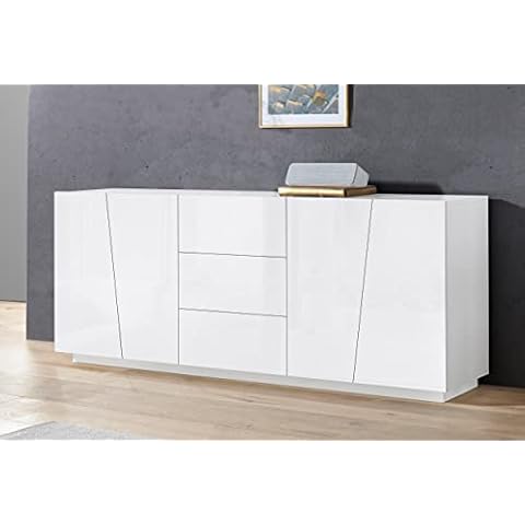möbelando Sideboard Anrichte Kommode Beistellschrank Highboard Schrank Viterbo I Weiß Hochglanz Cover