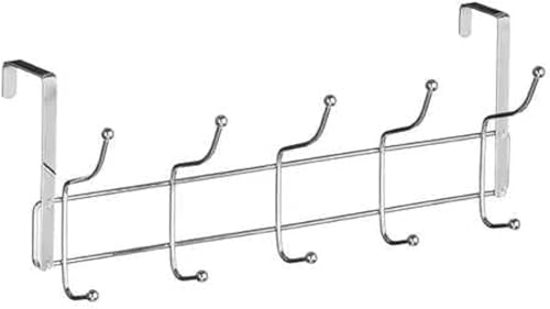 ECVV Stainless Steel Door Hanger 5 Hooks Heavy Duty Organizer Hanger Stainless Steel Towel Rack for Bedrooms Clothes Towels Purses Jackets and Bags Silver | 23 x 11 x 6 cm |